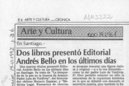 Dos libros presentó editorial Andrés Bello en los últimos días  [artículo].