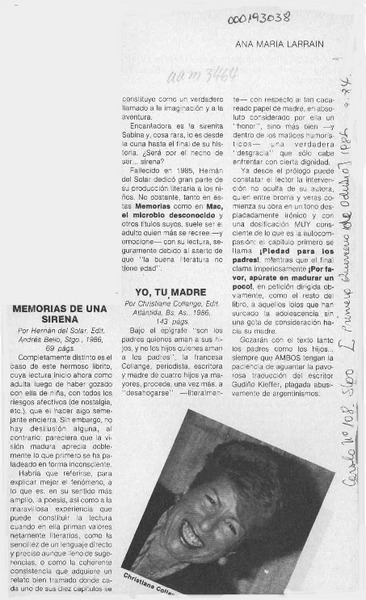 Memorias de una sirena  [artículo] Ana María Larraín.