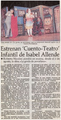 Estrenan "Cuento-teatro" infantil de Isabel Allende