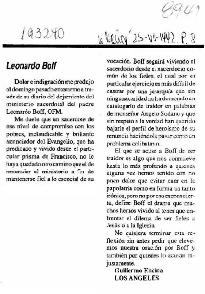 Leonardo Boff  [artículo] Guillermo Encina.