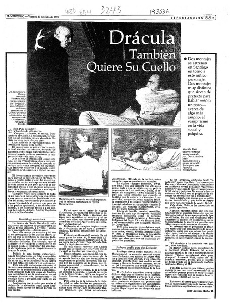 Drácula también quiere su cuello  [artículo] Juan Antonio Muñoz H.