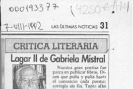Lagar II de Gabriela Mistral  [artículo] Hugo Montes Brunet.