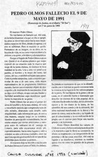 Pedro Olmos falleció el 9 de mayo de 1991  [artículo] Justus.
