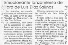 Emocionante lanzamiento de libro de Luis Díaz Salinas  [artículo].