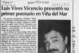 Luis Vives Vicencio presentó su primer poemario en Viña del Mar  [artículo].