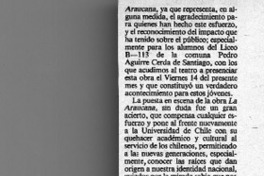 Agradecimientos a "La Araucana"  [artículo] Fancy Castro Rubilar.