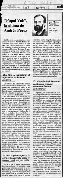 "Popol Vuh", la última de Andrés Pérez  [artículo] Marco Antonio de la Parra.
