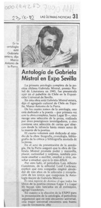 Antología de Gabriela Mistral en Expo Sevilla  [artículo].