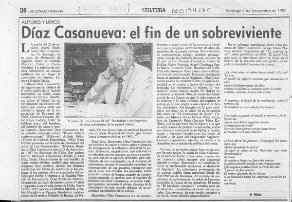 Díaz Casanueva, el fin de un sobreviviente  [artículo] Filebo.