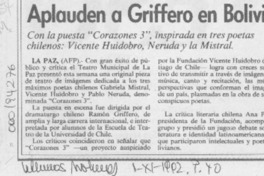 Aplauden a Griffero en Boliva