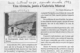 Una vivencia, junto a Gabriela Mistral  [artículo] Simón Mondrous G.