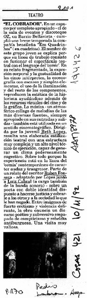 "El cobrador"  [artículo] Pedro Labra.