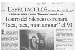 Teatro del silencio estrenará "Taca, taca, mon amour" el 93  [artículo].