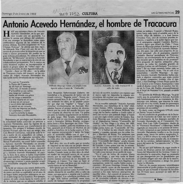 Antonio Acevedo Hernández, el hombre de Tracacura  [artículo] Filebo.