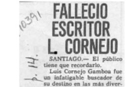 Falleció escritor L. Cornejo  [artículo].