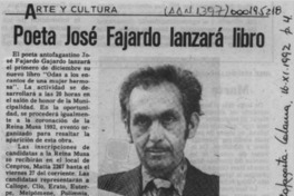 Poeta José Fajardo lanzará libro  [artículo].