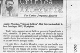 Andrés Morales, "Vicio de belleza"  [artículo] Carlos Jorquera Alvarez.