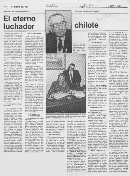 El eterno luchador chilote  [artículo] Juan Barrientos Oyarzún.