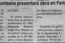 Poeta coquimbano presentará obra en Feria del Libro  [artículo].