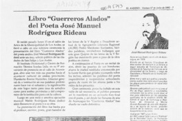 Libro "Guerreros alados" del poeta José Manuel Rodríguez Rideau  [artículo].
