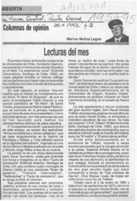 Lecturas del mes  [artículo] Marino Muñoz Lagos.