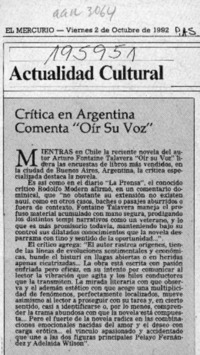 Crítica en Argentina comenta "Oír su voz"  [artículo].