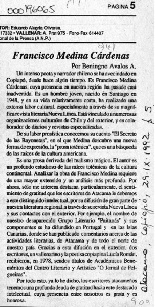 Francisco Medina Cárdenas  [artículo] Benigno Avalos Ansieta.