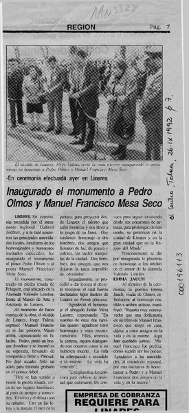 Inaugurado el monumento a Pedro Olmos y Manuel Francisco Mesa Seco  [artículo].