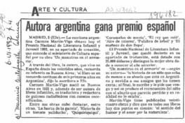 Autora argentina gana premio español  [artículo].