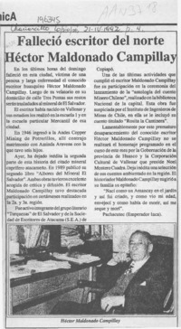 Falleció escritor del norte Héctor Maldonado Campillay  [artículo].
