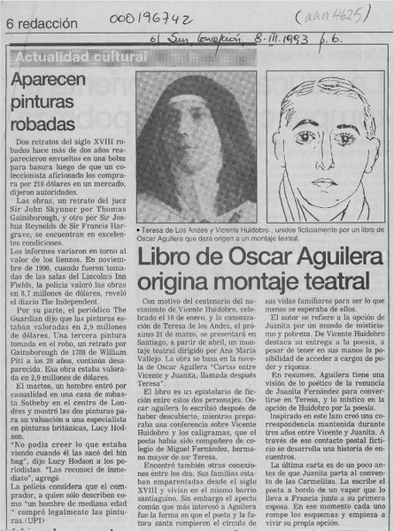 Libro de Oscar Aguilera origina montaje teatral  [artículo].