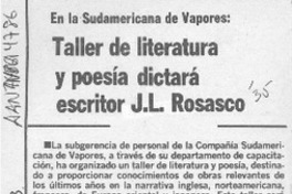 Taller de literatura y poesía dictará escritor J. L. Rosasco  [artículo].