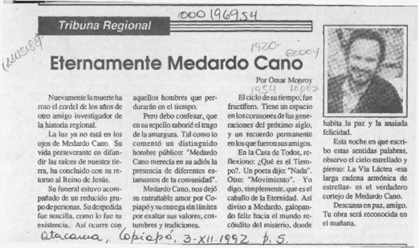Eternamente Medardo Cano  [artículo] Omar Monroy.