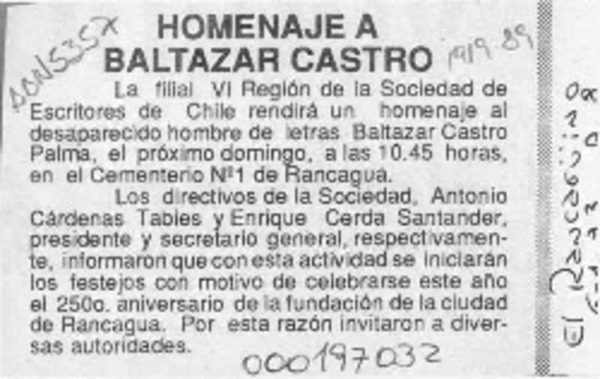 Homenaje a Baltazar Castro  [artículo].