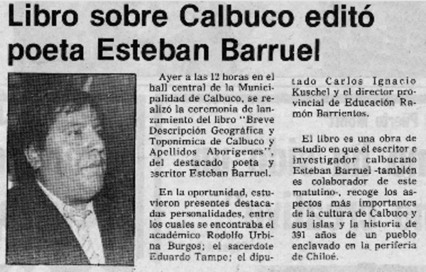 Libro sobre Calbuco editó poeta Esteban Barruel
