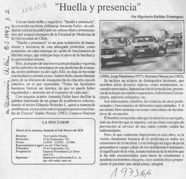 "Huella y presencia"  [artículo] Rigoberto Rubilar Domínguez.