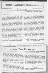 "Cartas para reinas de otras primaveras"  [artículo] Reinaldo Sandoval Durán.