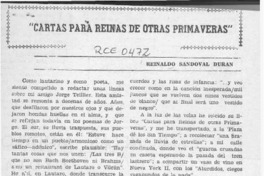 "Cartas para reinas de otras primaveras"  [artículo] Reinaldo Sandoval Durán.