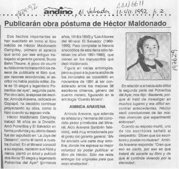 Publicarán obra póstuma de Héctor Maldonado  [artículo].