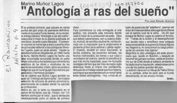 "Antología a ras del sueño"  [artículo] José Arraño Acevedo.