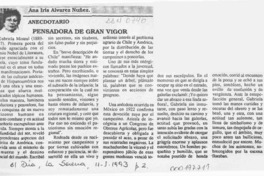 Pensadora de gran vigor  [artículo] Ana Iris Alvarez Núñez.