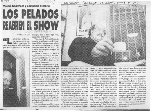 Los Pelados reabren el show  [artículo] Verónica San Juan.
