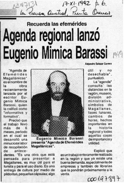 Agenda regional lanzó Eugenio Mimica Barassi  [artículo].