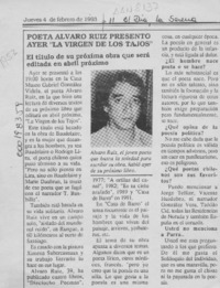 Poeta Alvaro Ruiz presentó ayer "La virgen de los tajos"  [artículo].