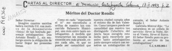 Méritos del doctor Rendic  [artículo].