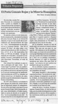 El poeta Gonzalo Rojas y la minería huasquina  [artículo] Oriel Alvarez Gómez.