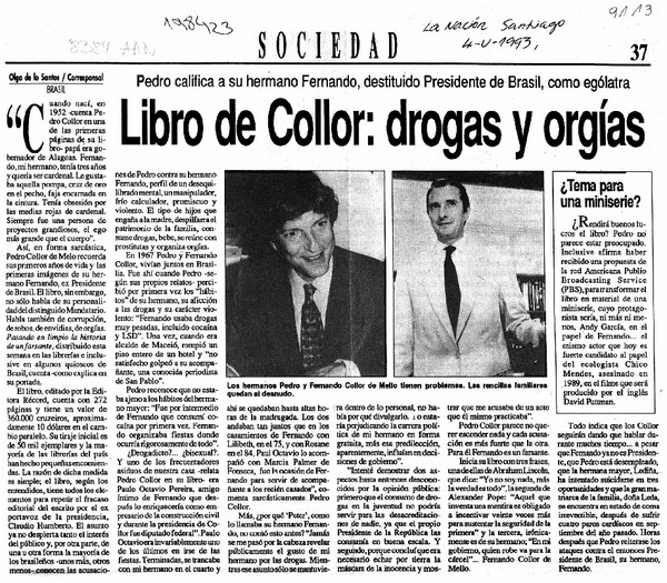 Libro de Collor, drogas y orgías  [artículo] Olga de los Santos.