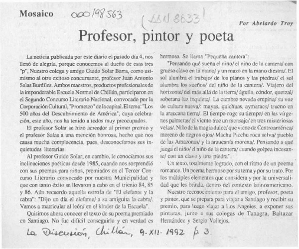 Profesor, pintor y poeta  [artículo] Abelardo Troy.