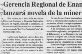 Gerencia Regional de Enami lanzará novela de la minería  [artículo].