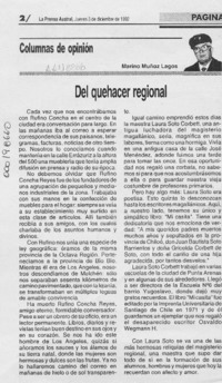 Del quehacer regional  [artículo] Marino Muñoz Lagos.